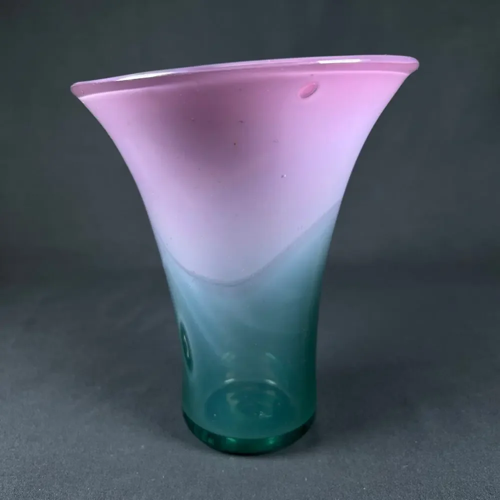 Michelle Kaptur 81' Art Glass Vase Turquoise Pink White Artisan Bend Oregon VNTG